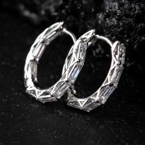 Mens Thin Baguette Skinny Huggie Hoop Earrings